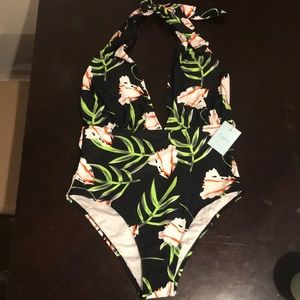 Black floral one piece swimsuit